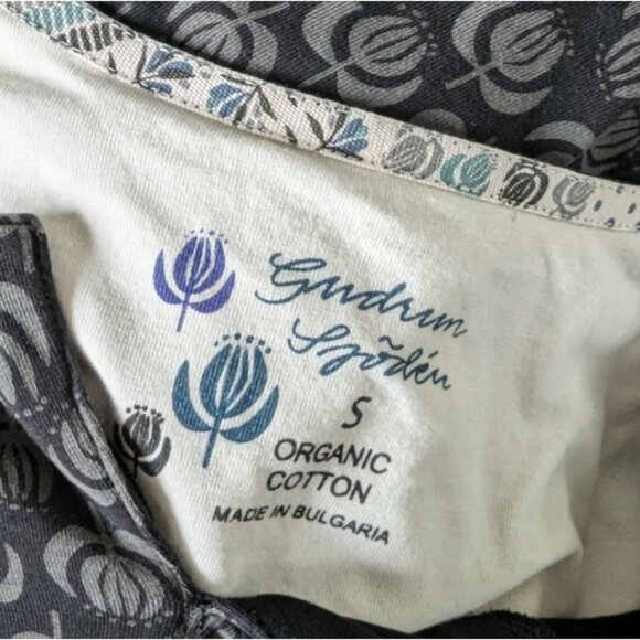 Gudrun Sjoden Floral Print Tunic Top S Black Gray Cotton Stretch Langenlook - Picture 4 of 4